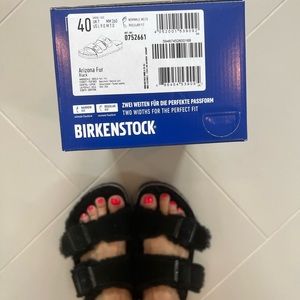 Black Arizona Black Fur Birkenstocks - sz 39